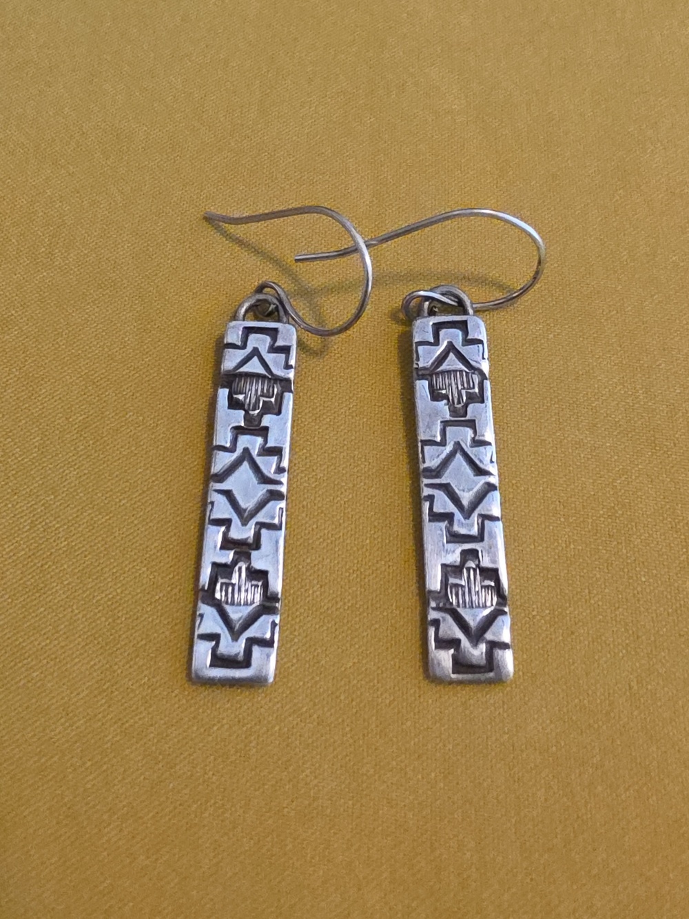 Sterling Silver Hopi - Geometric Bar Drop Earrings - Marked VF Sterling